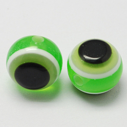 Vert Clair Rondes perles de résine de mauvais œil, vert clair, 6x5mm, Trou: 1.8~2mm