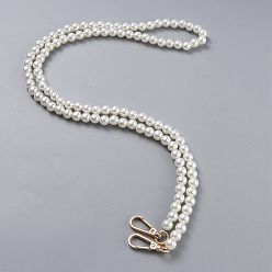 Blanc Sangles de chaîne de sac, avec des perles d'imitation en plastique ABS et des fermoirs pivotants en alliage de zinc doré clair, pour les accessoires de remplacement de sac, blanc, 110.5 cm