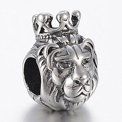 Antique Silver 316 Surgical Stainless Steel Beads, Lion, Antique Silver, 13x8.5x11mm, Hole: 5mm