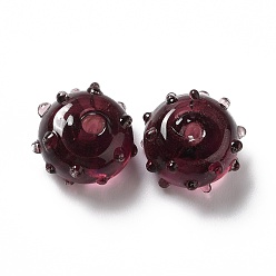 Rouge Foncé Fait main perles au chalumeau cahoteuses, ronde, rouge foncé, 12x13x8mm, Trou: 1.6mm
