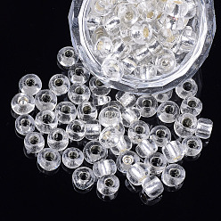 Clear Glass Seed Beads, Silver Lined, Round, Clear, 5~6x3~5mm, Hole: 1.2~2mm, about 2500pcs/bag