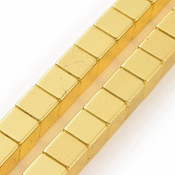 Plateado en Oro Galvanizadas hematites sintética no magnético hebras, plaza, oro chapado, 8x8x8 mm, agujero: 1 mm, sobre 51 unidades / cadena, 15.83 pulgada (40.2 cm)