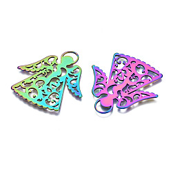 Rainbow Color Ion Plating(IP) 201 Stainless Steel Pendants, Angel, Rainbow Color, 40x39x1mm, Hole: 3x6.5mm
