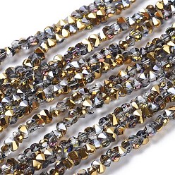 Golden Plated Electroplate Glass Beads Strands, Faceted, Rounded Rectangle, Half Plated, Golden Plated, 3x4.5x3.5mm, Hole: 0.8mm, about 149pcs/strand, 17.32 inch(44cm)