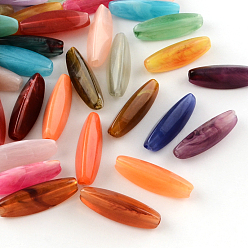 Couleur Mélangete Perles acryliques imitation de pierres précieuses de riz, Perles ovales allongées, couleur mixte, 28x9x9mm, trou: 2 mm, environ 400 pcs / 500 g