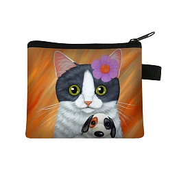 Naranja Oscura Lindo gato carteras con cremallera de poliéster, monederos rectangulares, monedero para mujeres y niñas, naranja oscuro, 11x13.5 cm