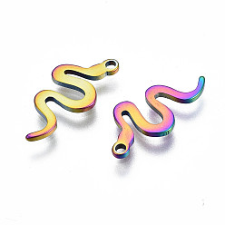 Rainbow Color Ion Plating(IP) 201 Stainless Steel Charms, Cadmium Free & Nickel Free & Lead Free, Snake, Rainbow Color, 15x7x1mm, Hole: 1mm