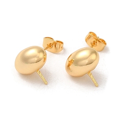 Real 18K Gold Plated Oval Brass Stud Earring Findings, with 925 Sterling Silver Pins, for Half Drilled Beads, Real 18K Gold Plated, 12.5x12mm, Pin: 12x0.8mm and 1mm(for Half Drilled Beads)