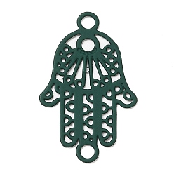 Vert Foncé 430 charmes de connecteur en acier inoxydable, embellissements en métal gravé, liens de la main hamsa religion, vert foncé, 21x13x0.5mm, trou: 1.8 mm et 1.6 mm