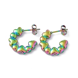 Rainbow Color 304 Stainless Steel Stud Ring with Heart Stud Earrings for Women, Rainbow Color, 18x3mm, Pin: 0.8mm
