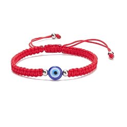 Blue Resin Evil Eye Braided Bead Bracelet, Red Adjustable Bracelet for Kid, Blue, Inner Diameter: 2-1/8~2-7/8 inch(5.5~7.4cm)