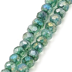 Sea Green Spray Painted Imitation Jade Glass Beads Strands, AB Color Plated, Faceted, Round, Sea Green, 4x3.5mm, Hole: 1mm, about 135pcs/strand, 18.90''(48cm)