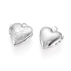 Платина Подвески латуни медальон, фото прелести рамка для ожерелья, сердце, платина, 15.2x13.2x4.6 мм, отверстия: 1.6 мм, Внутренняя мера: 6.3x8 мм