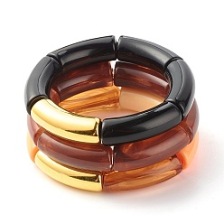 Mixed Color Chunky Acrylic & CCB Plastic Curved Tube Beads Stretch Bracelets Set for Women, Mixed Color, Inner Diameter: 2-1/8 inch(5.3cm), 3pcs/set