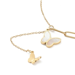 Oro 304 de acero inoxidable collares pendientes, con perla acrílica de imitación y concha blanca natural, mariposa, dorado, 16.33 pulgada (41.5 cm)