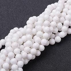 White Natural Mashan Jade Round Beads Strands, Dyed & Heated, White, 6mm, Hole: 1mm, about 69pcs/strand, 15.7 inch