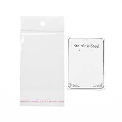 White Paper Display Cards, with OPP Cellophane Bags, for Bracelet, Necklace, Earring Storage, Rectangle with Word Stainless Steel, White, Card: 8.5x6x0.05cm, Bag: 14.6x6.8x0.01cm