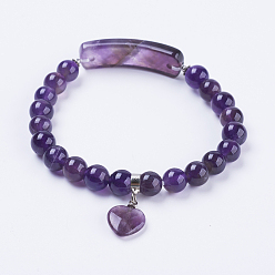 Amethyst Natural Amethyst Stretch Bracelets, with Alloy Findings, Heart, 2-3/8 inch(61mm)