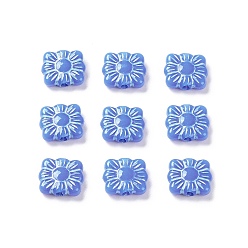 Slate Blue Opaque Acrylic Beads, Metal Enlaced, Square with Flower Pattern, Slate Blue, 9.5~10x10.5~11x3.5mm, Hole: 1.6mm, about 1990pcs/500g
