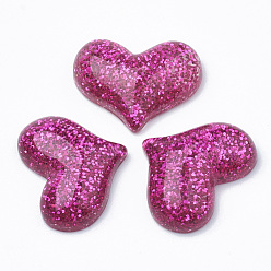 Rouge Violet Moyen Cabochons en résine, avec de la poudre de paillettes, cœur, support violet rouge, 16.5x21.5x6~7mm