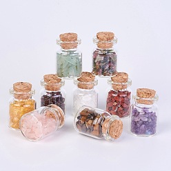 Mixed Stone Glass Wishing Bottle, For Pendant Decoration, with Gemstone Chip Beads Inside and Cork Stopper, 33mm, about 9pcs/box
