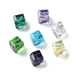 Couleur Mélangete Verre imitation perles de cristal autrichien, facette, carrée, couleur mixte, 7x7x7mm, Trou: 1mm