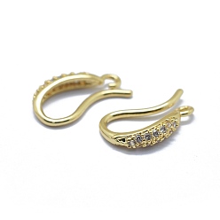 Golden Brass Micro Pave Cubic Zirconia Earring Hooks, with Horizontal Loop, Clear, Golden, 13.5x8x2mm, Hole: 1mm, 20 Gauge, Pin: 0.8mm