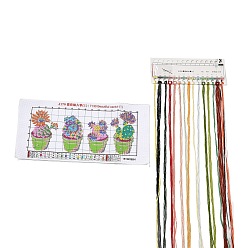 Coloré Kits de point de croix bricolage motif cactus pour débutants, kit de point de croix estampé, y compris tissu en coton imprimé 14ct, fil à broder et aiguilles, instructions, colorées, tissu: 170x360x1mm