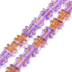 Blue Violet Transparent Electroplate Glass Beads Strands, AB Color Plated, Bear, Blue Violet, 9~9.5x8x2.5mm, Hole: 0.7mm, about 45pcs/strand, 16.46 inch(41.8cm)
