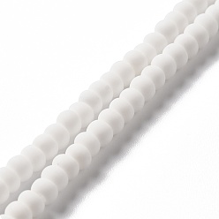 Blanc Perles de porcelaine givrées faites à la main, plat rond, blanc, 4x3mm, Trou: 0.8mm, Environ 134 pcs/chapelet, 15.55 pouce (39.5 cm)