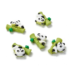 Желто-Зеленый Непрозрачные кабошоны из смолы, мультяшный стиль, панда на бамбуке, желто-зеленый, 20x25x8 мм