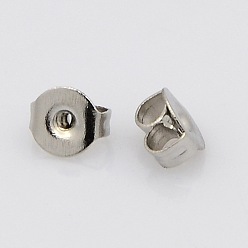 Stainless Steel Color 304 Stainless Steel Ear Nuts, Friction Earring Backs for Stud Earrings, Stainless Steel Color, 5~5.5x4~4.5x2.5~3mm, Hole: 1mm