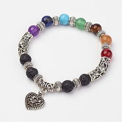 Coloré Pierres précieuses perles bracelets extensibles, bracelets de charme, avec les accessoires en alliage, colorées, 2 pouces (53 mm)