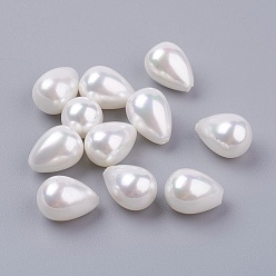 Blanc Nacre perles semi-percées, goutte , blanc, 16~17x12mm, Trou: 1mm