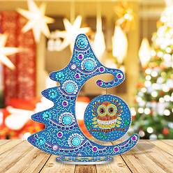 Bleu Ciel Foncé Kits de décoration d'affichage de diamant bricolage, y compris le panneau en plastique, strass de résine, stylo collant diamant, plaque de plateau et pâte à modeler, arbre de Noël, bleu profond du ciel, 290x245mm