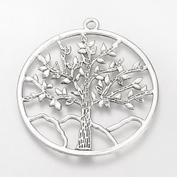 Antique Silver Tibetan Style Alloy Pendants, Cadmium Free & Lead Free, Ring with Tree of Life, Big Pendants, Antique Silver, 61x56.5x1.5mm, Hole: 3mm, about 80pcs/1000g