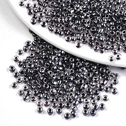 Negro 6/0 perlas de cristal de la semilla, transparente interior colores lustre, agujero redondo, rondo, negro, 6/0, 4~5x2.5~4.5 mm, agujero: 1.2 mm, sobre 4500 unidades / bolsa