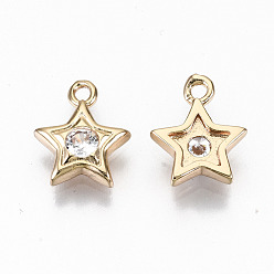 Clear Brass Micro Pave Cubic Zirconia Charms, Light Gold, Long-Lasting Plated, Cadmium Free & Lead Free, Star, Clear, 10.5x8.5x2mm, Hole: 1.2mm