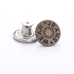 Bronze Antique Épingles à boutons en alliage pour jeans, boutons nautiques, accessoires du vêtement, ronde avec le mot, bronze antique, 17mm
