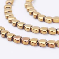 Golden Plated Electroplate Non-Magnetic Synthetic Hematite Beads Strands, Heart, Golden Plated, 4x4x2mm, Hole: 0.8mm, about 112pcs/strand, 15.9 inch(40.5cm)