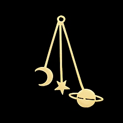 Золотой 201 подвески из нержавеющей стали, лазерная резка, луна, звезда и планета, золотые, 42x31x1 мм, отверстие : 1.8 мм