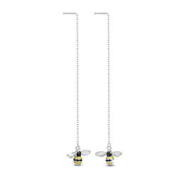 Platinum SHEGRACE Rhodium Plated 925 Sterling Silver Dangle Earrings, Ear Thread, with Epoxy Resin and Cable Chains, Bees, Platinum, 92mm