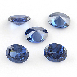 Royal Blue Oval Shaped Cubic Zirconia Pointed Back Cabochons, Faceted, Royal Blue, 14x10mm