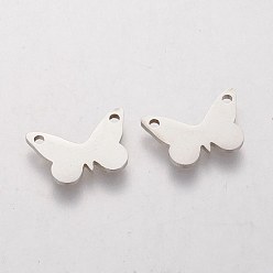 Stainless Steel Color 201 Stainless Steel Charms, Butterfly, Stainless Steel Color, 9x14x1.1mm