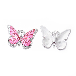 Flamingo Alloy Enamel Big Pendants, Butterfly, Antique Silver, Flamingo, 64x86x3mm, Hole: 3.5mm and 2.5mm