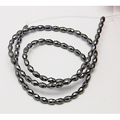 Noir Non-magnétiques perles d'hématite synthétique brins, facette, ovale, noir, taille: environ 3mm de diamètre, Longueur 5mm, Trou: 1mm, 82 pcs / chapelet, 16.13 pouce