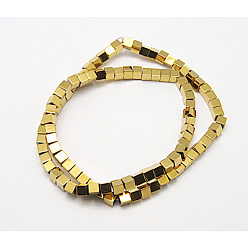 Golden Plated Non-Magnetic Synthetic Hematite Beads Strands, Cube, Golden Plated, Size: about 4mm long, 4mm wide, 4mm thick, hole: 1mm, 96pcs/strand, 16 inch