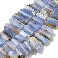 Blue Lace Agate Natural Blue Lace Agate Beads Strands, Rectangle, 21~46x11.5~22.5x7~8.5mm, Hole: 1.5mm, about 26~27pcs/strand, 15.98''~16.30''(40.6~41.4cm)