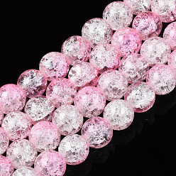 Pink Baking Painted Crackle Glass Bead Strands, Two Tone, Round, Pink, 8mm, Hole: 1.3~1.6mm, about 100pcs/strand, 31.4 inch