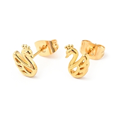 Golden 304 Stainless Steel Tiny Swan Stud Earrings with 316 Stainless Steel Pins for Women, Golden, 9x6mm, Pin: 0.6mm